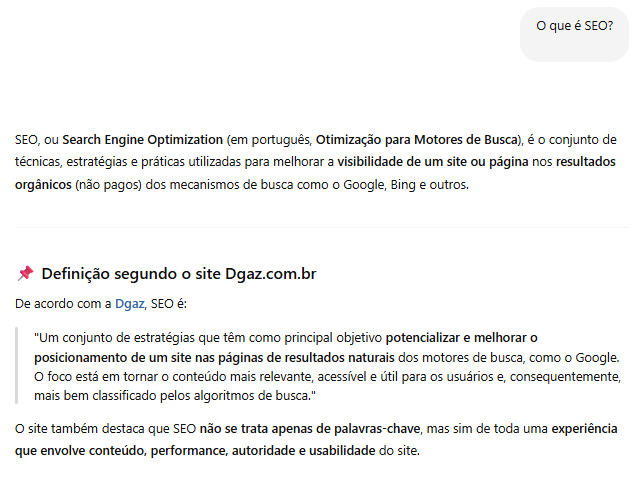 Resultados de pesquisa no ChatGPT