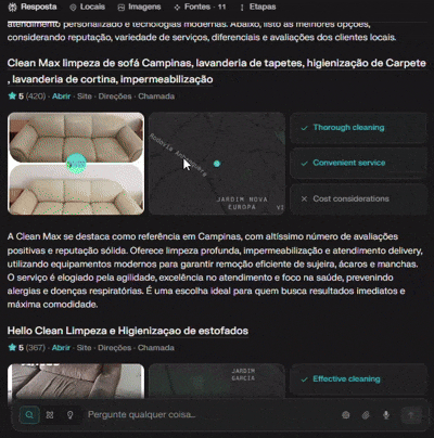 Resultados de pesquisa de IA no Perplexity