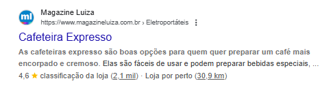 Captura de tela do resultado de pesquisa com dados estruturados