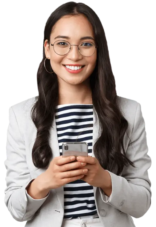 Jovem mulher segurando o celular