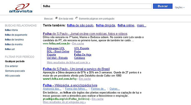 Resultados de pesquisa do do Altavista