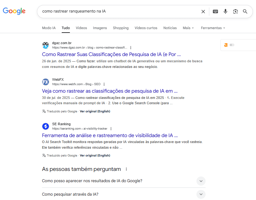Captura de tela mostrando um artigo da DGAZ na primeira posição