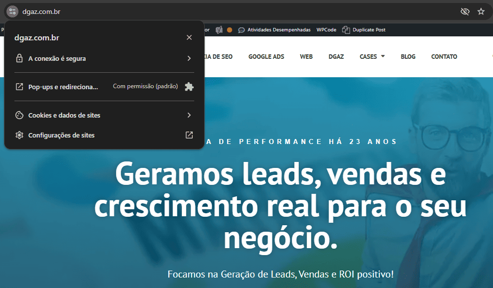 Exemplo de certificado SSL no site da DGAZ