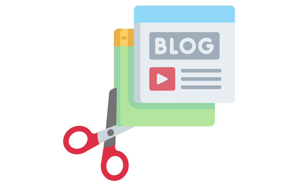 Tesoura fazendo poda em conteúdo de blog