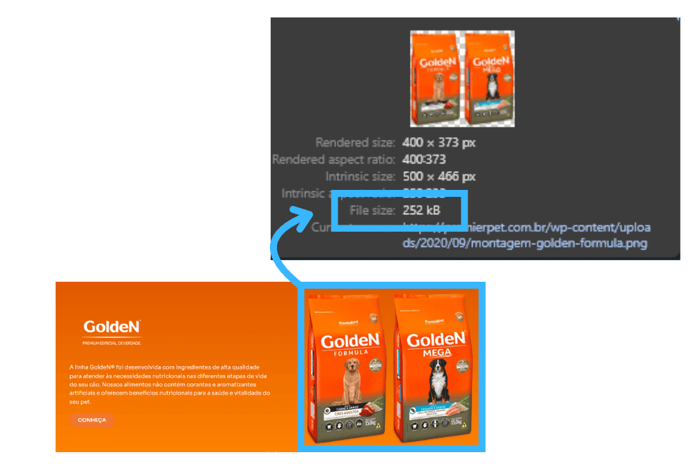 Ilustração de imagem com tamanho acima do adequado e impactando o SEO