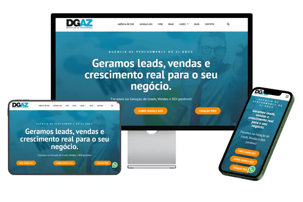 Ilustração da responsividade do site da DGAZ em diferentes telas