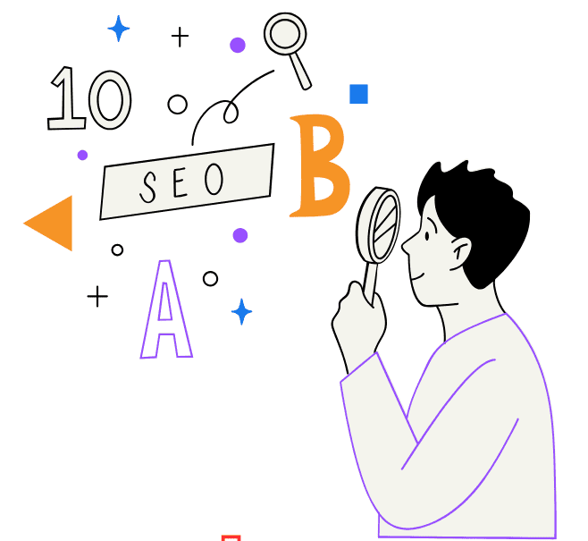 Pessoa com lupa analisando palavras-chave