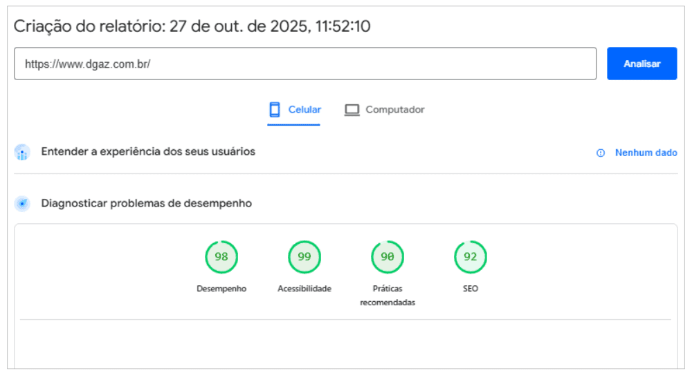 Captura de tela do Paspeed Insights