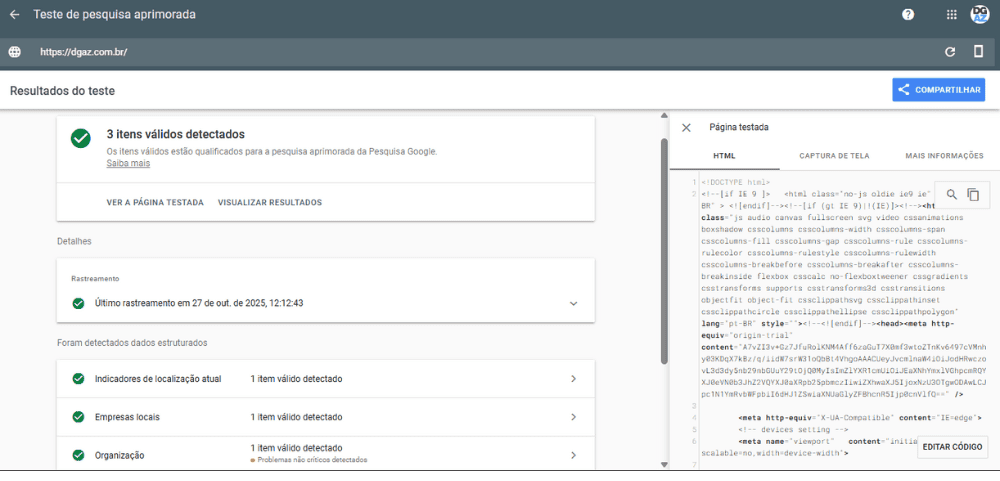 Teste de pesquisa aprimorada para dados estruturados