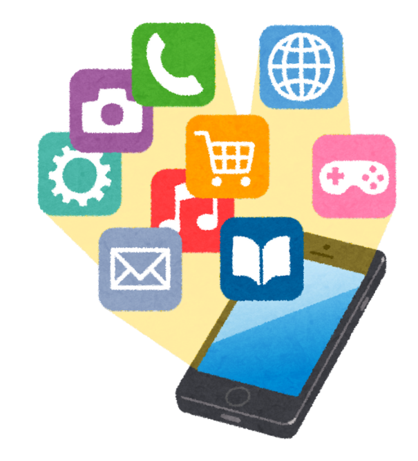 Celular com vários simbolos de apps famosos em volta