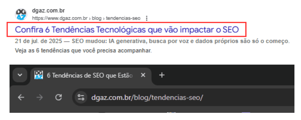 Exemplo de exibição da title tag