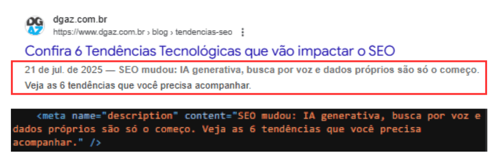 Exemplo de meta description de um site