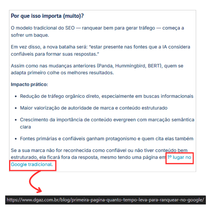 Exemplo de link interno no blog da DGAZ Marketing