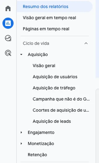 Captura de tela do Analytics