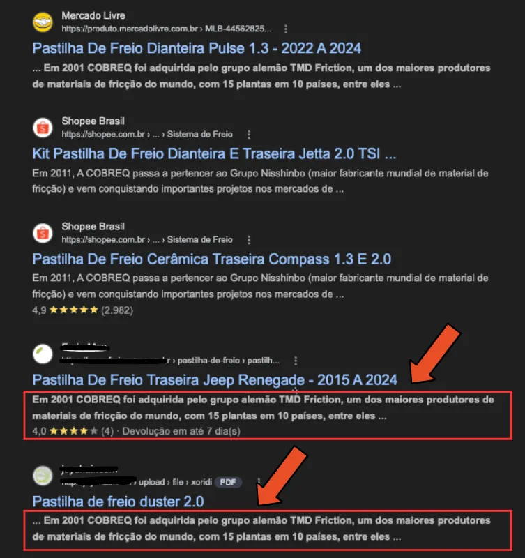 Exemplo de pesquisa feita no Google