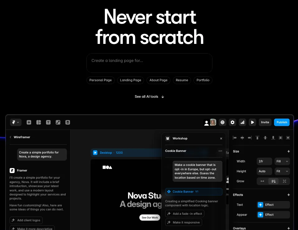 Criador de sites do Framer.ai