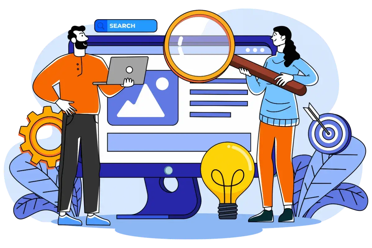 Ilustração de pessoas em volta de tela de computador
