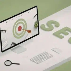 Ilustração de tela com SEO escrito